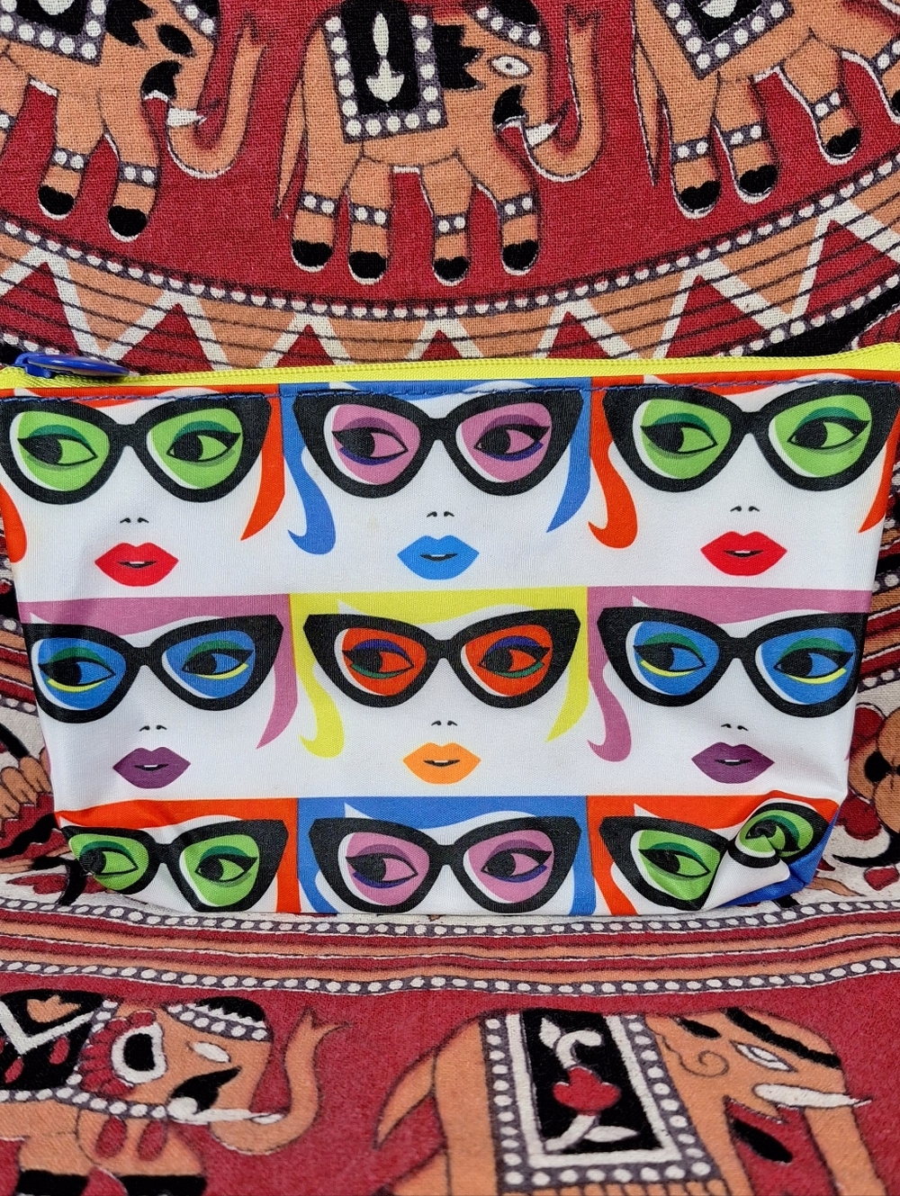 Ipsy Bag Colorful Woman With Sunglasses Face Small Cosmetic Zip Pouch Multicolor